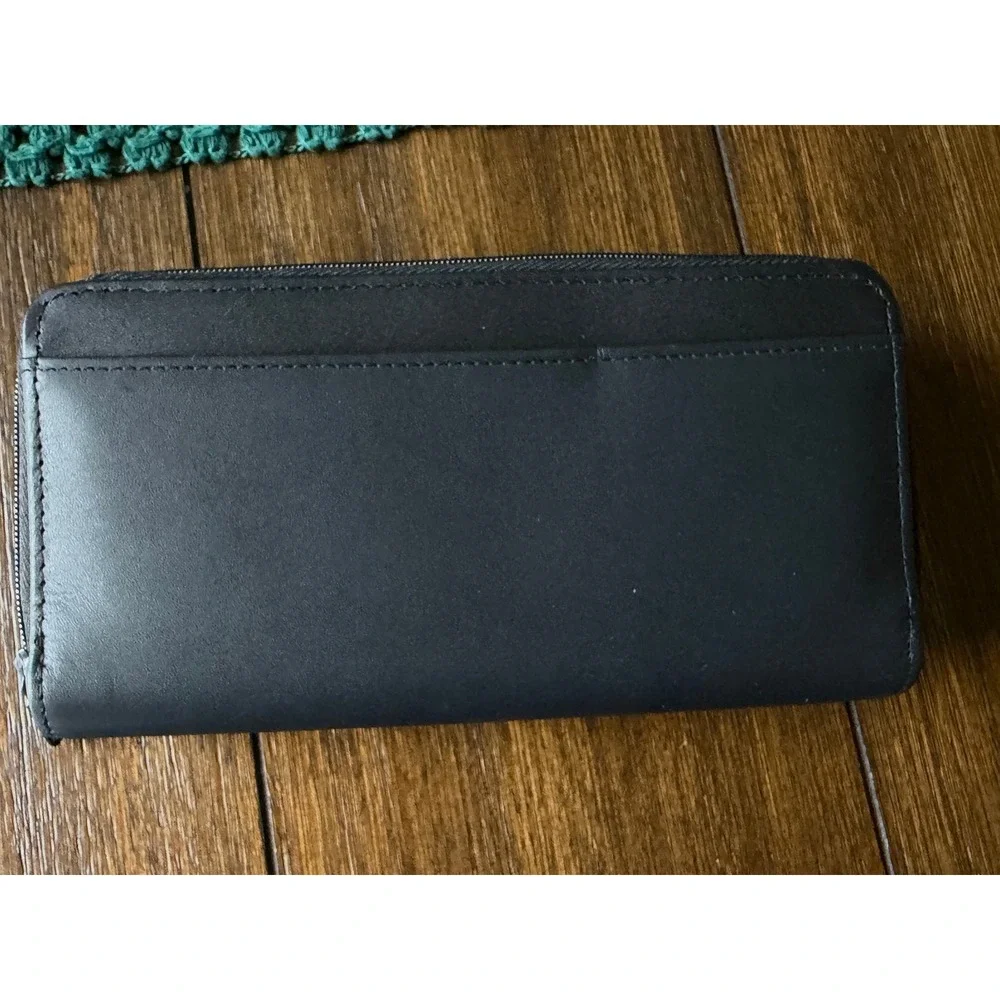 Buxton Black Genuine Leather Clutch Wallet Checkbook Organizer Gold Tone Snap